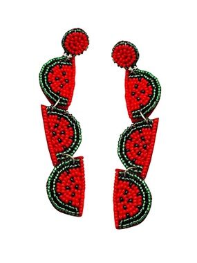 Beaded Watermelon Earring, Seed Bead Fruit Earring